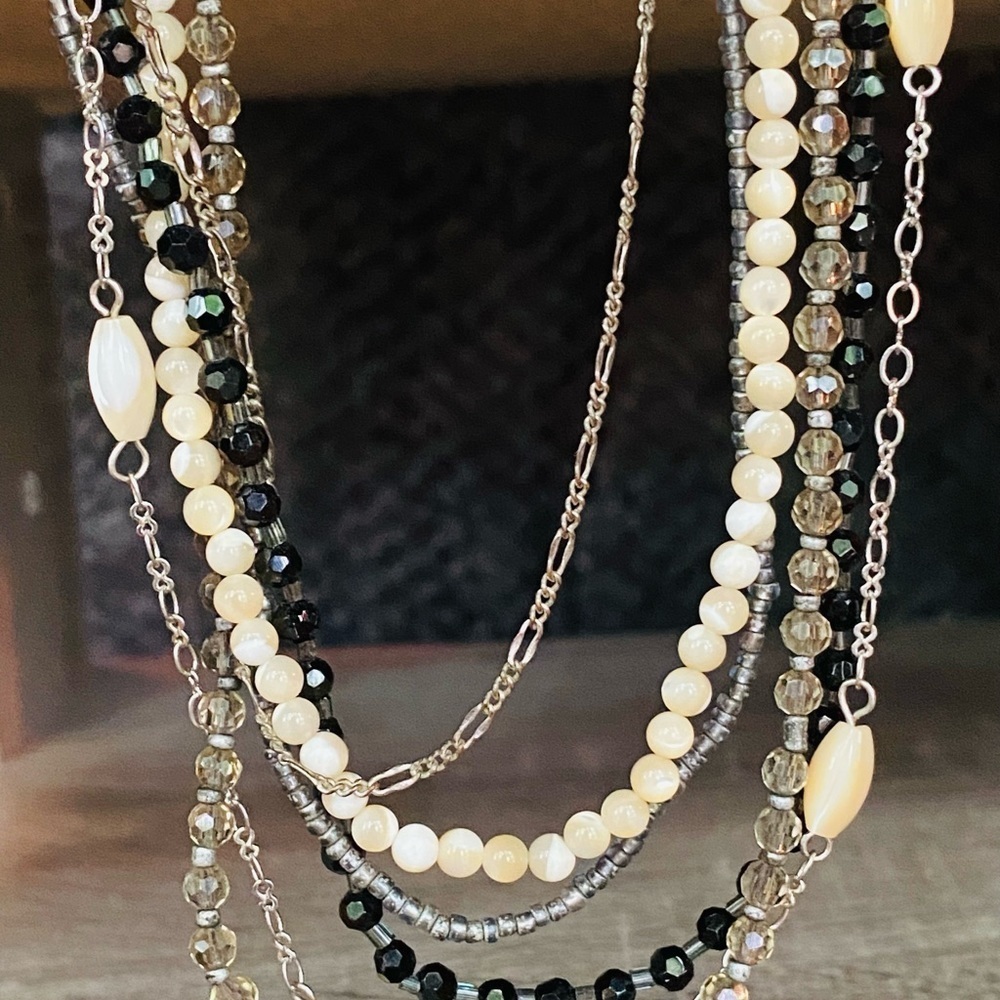 5 strand beaded bohemian vintage necklace with beads and crystals and pearls